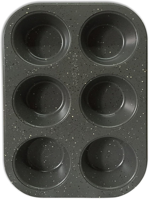 casaWare Toaster Oven NonStick Ceramic Coated Muffin Pan, 6 Cup (Silver Granite)