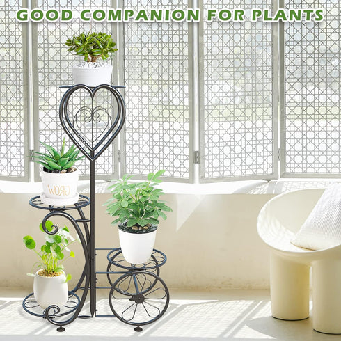 YisanCrafts 4 Plant Stand Indoor Outdoor - Metal Tier Flower Pot Holder Display Vertical Shelves Shelf - Wrought Iron