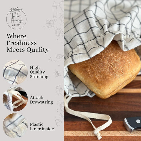 Set Reusable Linen Bread Bags with Bowl Cover - Homemade Bread Storage & Proofing Cover