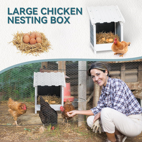1 PETSFIT Hole Chicken Nesting Box-All Weather PVC Roof, Natural Wood Design with Privacy Back Panel for Hens-Wall