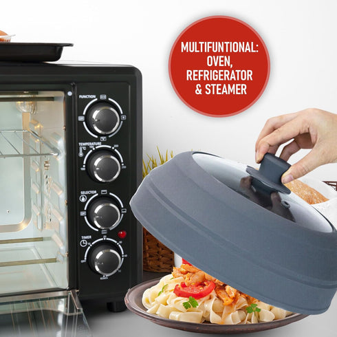 Magnetic Collapsible Microwave Cover, Large 11.8" Tempered Glass & Silicone Lid, Heat Resistant Splatter Guard