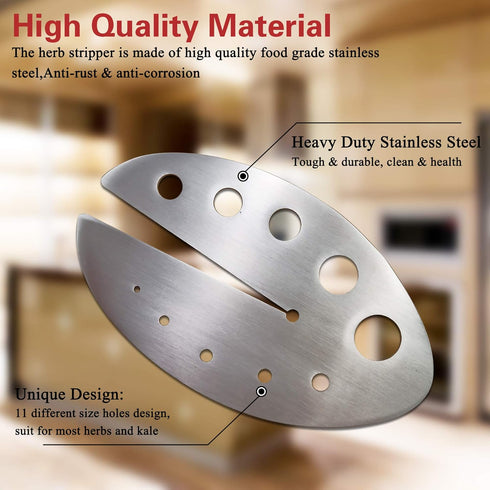 Herb Strippers 11 Holes Stainless Steel Kitchen Leaf Stripping Tool for Removing Stems from Herbs & Kale