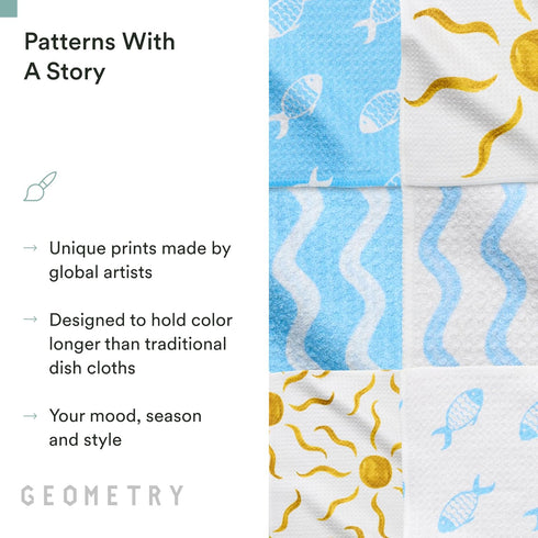 Summer Summer 6 Pack GEOMETRY Dishcloth Spring & Collection Quick-Dry, Ultra-Absorbent, Reusable Microfiber Kitchen