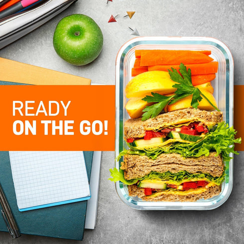 NutriChef 5-Piece 30 oz Reusable Glass Meal Prep Containers, Stackable Kitchen Storage with Locking Lids