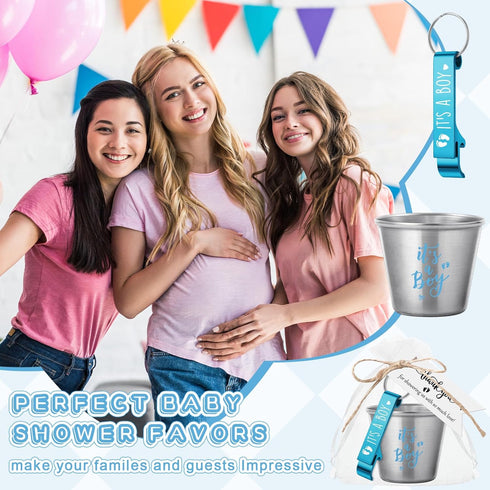 25 Sets 1.5 oz Vesici Baby Shower Favors for Guests Stainless Steel Shot Glasses Cute Bottle Opener Keychains Thank You