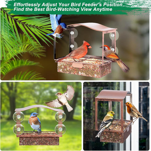 Window Bird Feeder, Metal Bird Feeder with Wide View, Strong Suction Cups, Wild Bird Feeders for Bird Watching Gifts