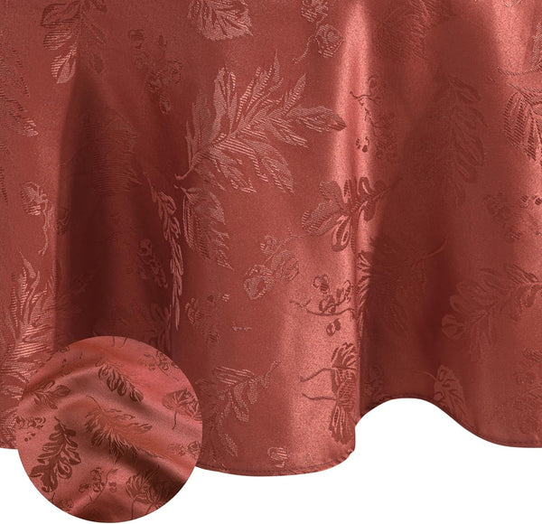 Elrene Home Fashions 70" x 70" Round Elegant Woven Leaves Jacquard Damask Tablecloth, Spice Red, Wrinkle Resistant