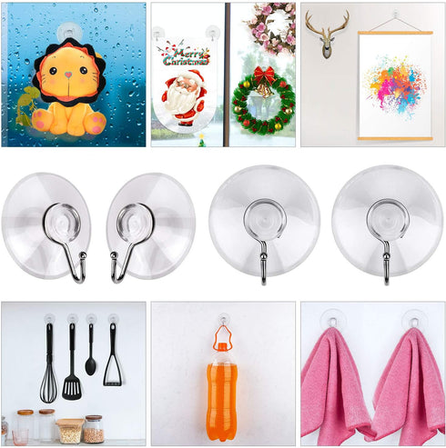 Awpeye 20 Packs Suction Cup Hooks, 1.77 Inches Universal Clear PVC Suction Cups with Hooks for Kitchen Bathroom
