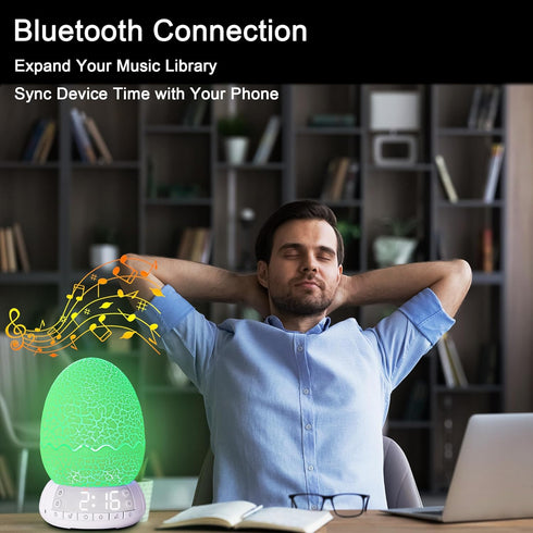 MTDYHY 4 in1, 11 Dinosaur Egg Kids Clock/Decorative Lamp/Night Light/Bluetooth Speaker/White Noise Lullaby Machine