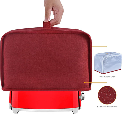 Toaster Cover with 2 Pockets, Red Dust and Fingerprint Protection, Machine Washable, Holds Jam Spreader Knife & Tongs