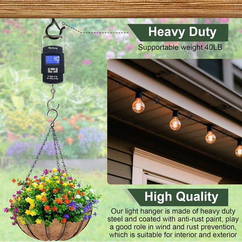 InPoTo 12PCS 2.2 Inches, 1 Q Hanger Hooks with Safety Buckle, Windproof Screw Hooks, Outdoor String Lights, Plants