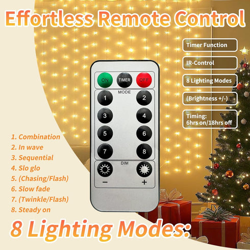 Patioman 200 6.6 6.6 Fairy Curtain Lights, LED Upgraded Tangle-Free Hanging Lights with Remote, USB Plug in String