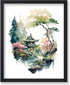Japanese House Poster - Poster Master - Watercolor Art - Japanese Lakehouse Print - 8x10 UNFRAMED Wall Art