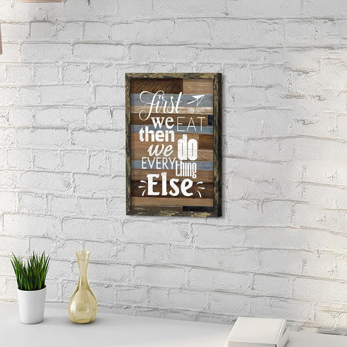 Kitchen Quote Wooden Wall Art: Framed Inspirational Bless Picture First We Eat Then We Do Every Thing Else Painting