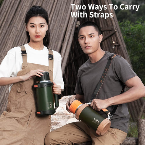 2QT 64oz 24 Large Coffee Vacuum for Hot Drinks Stainless Steel Insulated Bottle With Cup Handle Keeps Liquids Hot