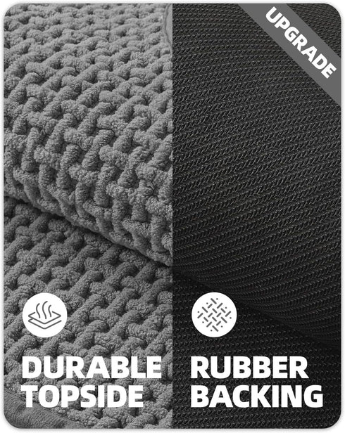 Color&Geometry Chenille Rubber Backed Gray Bathroom Rugs, Non-Slip, Absorbent, Quick Dry, Washable - 16"x24" Small Bath