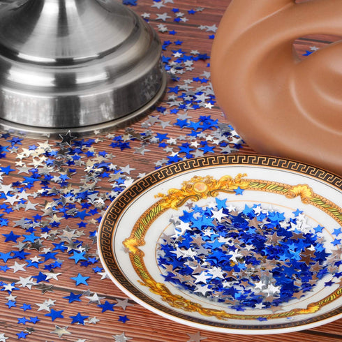 Hestya 60g Metallic Foil Star Confetti Glitter Table Decorations for Party Wedding Festival (Blue Silver, 10mm & 6mm)
