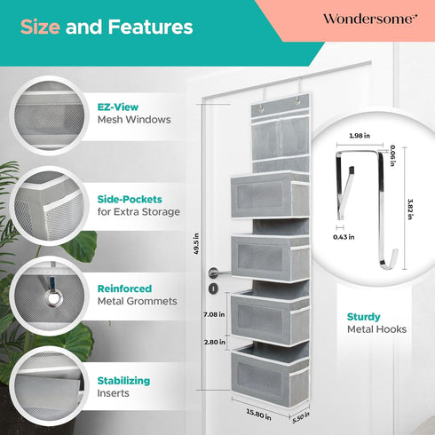 Over the Door Organizer, Clear Mesh Window Hanging Storage Rack for Bedroom, Bathroom, Kids Room, Space Saving Shelves