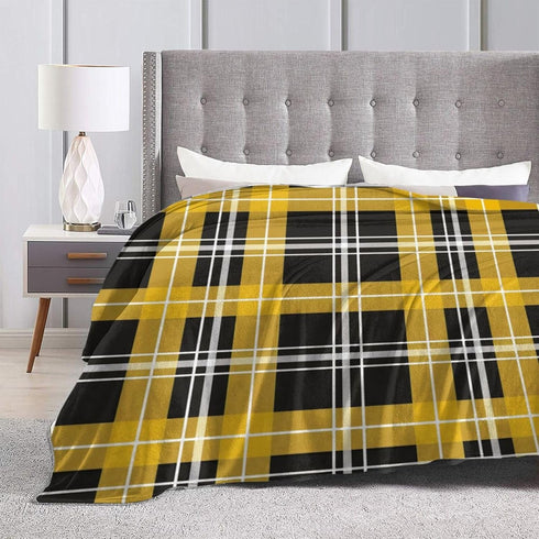 HSYOYO 80"x60" Yellow Black Plaid Throw Blanket Fluffy Fleece Blankets Soft Lightweight Travel Blanket Indoor Outdoor