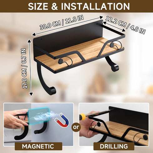 AIDILI Magnetic Paper Towel Holder for Fridge - Magnetic Spice Rack for Refrigerator Paper Towel Holder with Shelf Wall