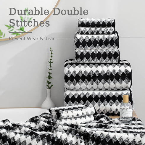 2 Set 16"x31" Set Hand Towel Black White Towel for Bathroom,Highly Absorbent & Quick Dry Hand Towel for Daily Use,Soft