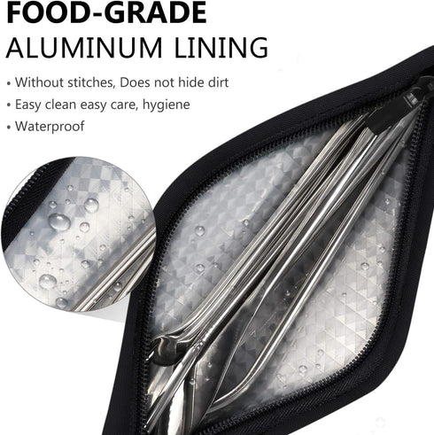 Aosbos Chopstick Carrying Case, Reusable Bag for Metal, Bamboo, Stainless Steel Chopsticks - Black