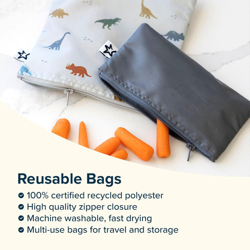 5 Pack Tiny Twinkle Reusable Snack Bags - Machine Washable, PFAS, PVC, BPA, Phthalate-Free Reusable Baby and Toddler