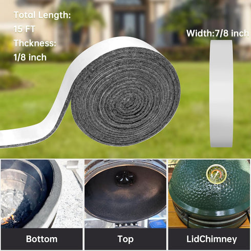 Linone 15 7/8" 1/8" High Temp Grill Gasket Replacement Compatible Fit L/XL Big Green Egg Ceramic Lid Top BBQ Smoker