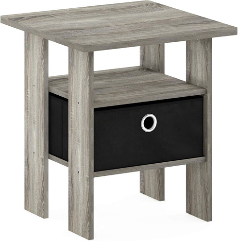 Furinno ANDREY Side Table, End Table, Night Stand with Open Shelves and Storage Bin, Bedside Table, for Living Room