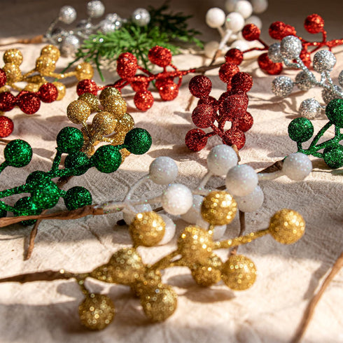 32 Pack 6.5 Inch VioletEverGarden Glitter Christmas Picks Christmas Berry Stems Red Artificial Berry Stems for Holiday