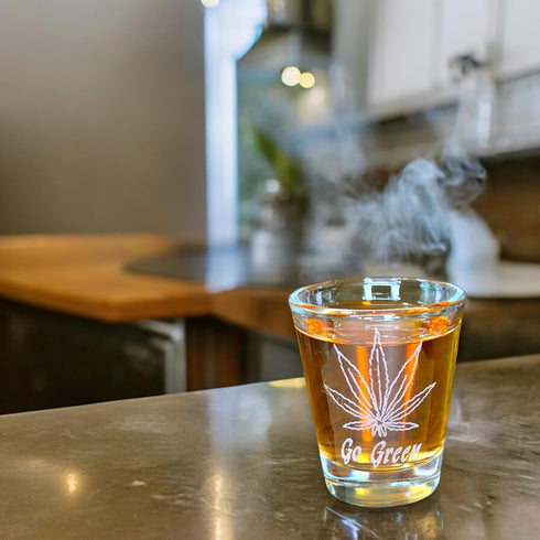 Pot Leaf Go Green Shot Glass, 2oz