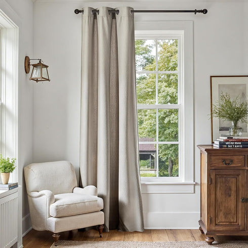 jinchan Blackout Linen Textured Curtain, 84 Inches Long, Thermal Insulated Grommet Top Window Drape for Bedroom