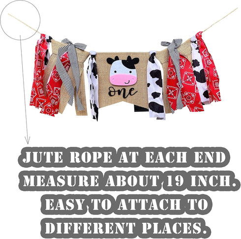 Silvima 1st Farm ONE High Chair Banner for First Birthday, Barnyard Cow Birthday Party Highchair Decoration