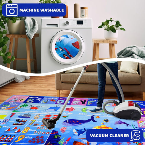 Mfmiudole 59"39.4" ABC Kids Rug for Playroom Ocean Rug Baby Play Mat Alphabet Carpet Sea Animal Number Shape Classroom