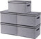 Fabric Storage Boxes, 7.1 x 9.1 x 13 Inch Bins with Lids, Decorative Linen Closet Organizers with Handles, Small, Gray