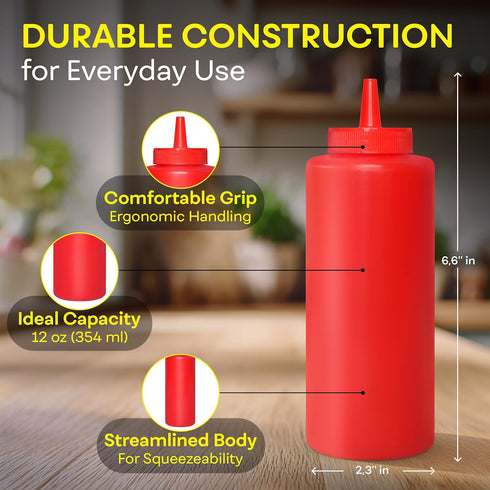 12 OZ 2 PACK BRIGHTFROM Condiment Squeeze Bottles, RED/YELLOW Empty Squirt Bottle with Wide Neck - Great for Ketchup