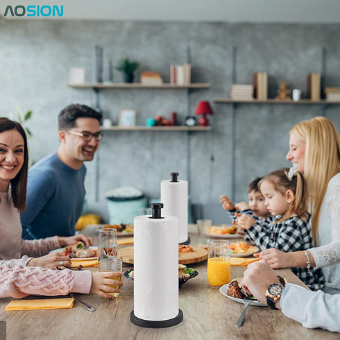 AOSION 2 Pack Paper Towel Holder - Stainless Steel Countertop Paper Towel Stand for Kitchen, Bedroom, Bathroom (Black)