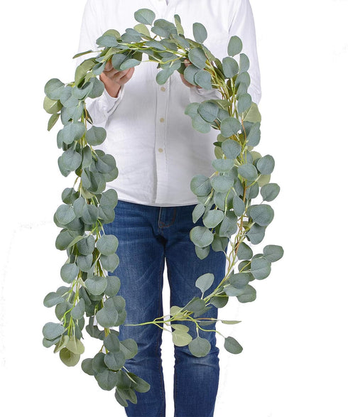 DearHouse Artificial Eucalyptus Garland Faux Silk Leaves Vines Handmade for Wedding Backdrop Arch Wall Decor