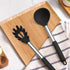 TeamFar Silicone Pasta Fork and Ladle Spoon Set, 2 Pcs Large Nonstick Kitchen Utensils with Stainless Steel Handle for