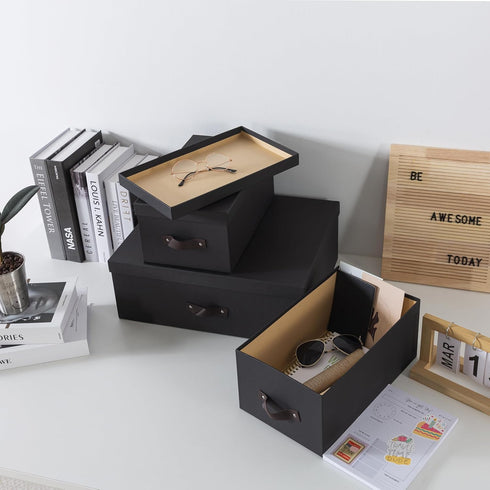 Soul & Lane Dark Gray Decorative Storage Boxes with Lids - Set of 3 Sturdy Cardboard Organizers for Home