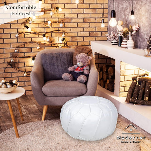 Moderner Faux Leather Pouf Unstuffed Ottoman Moroccan Footstool, Floor Footrest Cushion, Storage Solution - Natural