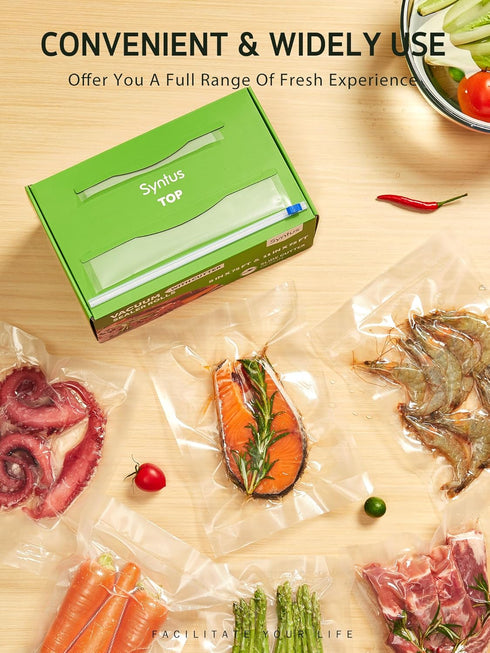 Syntus Food Vacuum Seal Roll Keeper, 11" x 75' and 8" x 75', Commercial Grade Vacuum Sealer Bag Rolls with Cutter