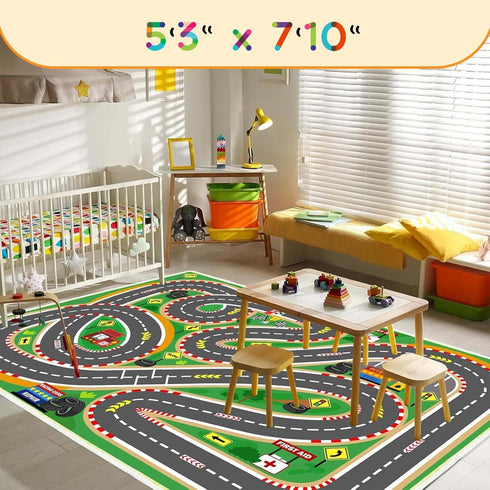 47"x71" Kids Rug Play Mat Soft & Non-Slip Car Rugs City Map Play MatCar Rugs for Kids Toy Cars Race Track for Classroom