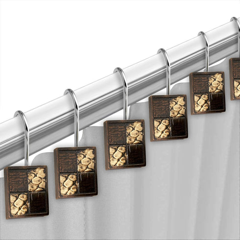 Popular Bath 713176 Shower Curtain Hooks, Zambia Collection, Set of 12, Animal Print/Beige
