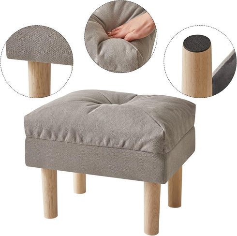 15.75" UHBD023G YMYNY Small Foot Stool Ottoman, Footrest with Sponge Soft Padded Seat, Cotton-Linen Blend Fabric