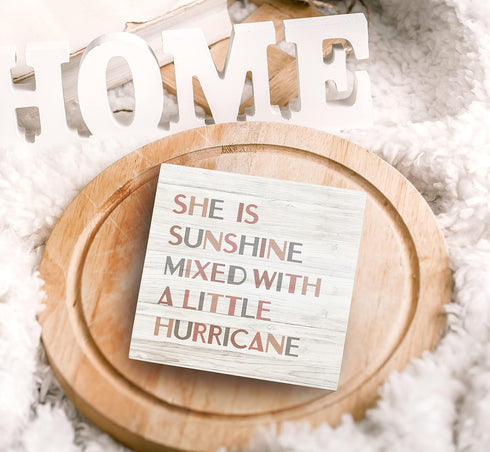 SRADMO She Is Sunshine Mixed with a Little Hurricane Boho Wood Box Sign Desk Decor, Baby Girls Inspirational Quotes