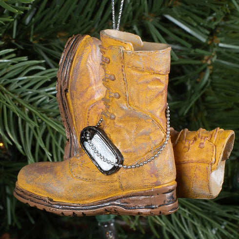 Midwest-CBK Army Boot Military Brown Resin Stone Christmas Decorative Hanging Ornament, 3 x 3