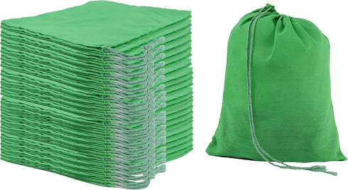 Green Cotton Christmas Drawstring Bags Eco-Friendly 145 GSM (6x8 in 25 pcs) Small Gift Bags for Kitchen & Grocery