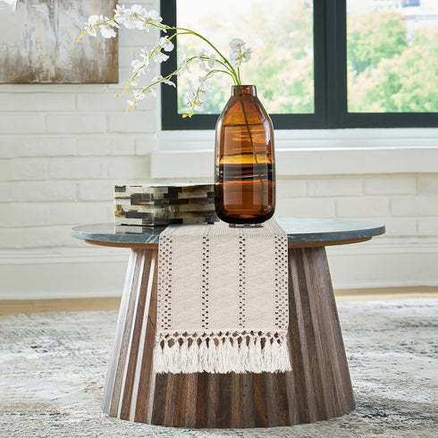 yuboo Boho Table Runner 36 Inches, Beige Coffee Table Runner Short, Small