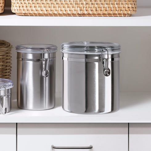 62 oz 5" 7.5". Oggi Stainless Steel Kitchen Canister fl - Airtight Clamp Lid, Clear See-Thru Top - Ideal for Kitchen